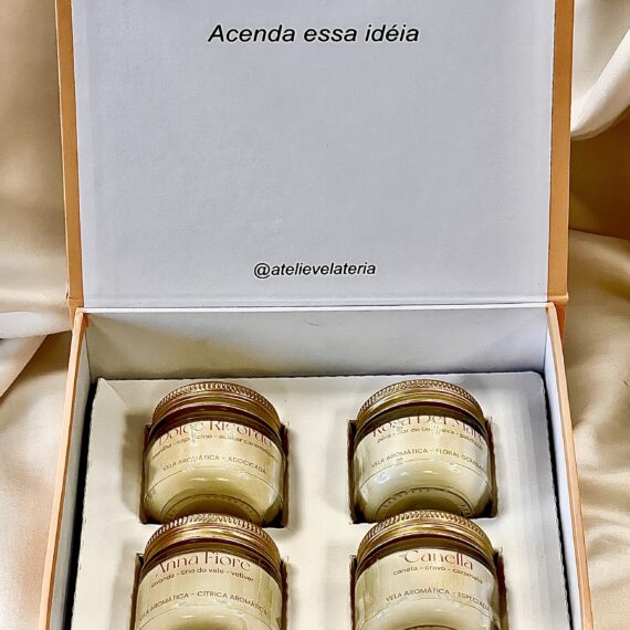 Caixa cartonada com quatro mini velas Anna Fiore - Dolce Ricordo - Canella - Rosa del Mare